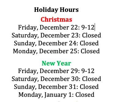 Holiday Hours